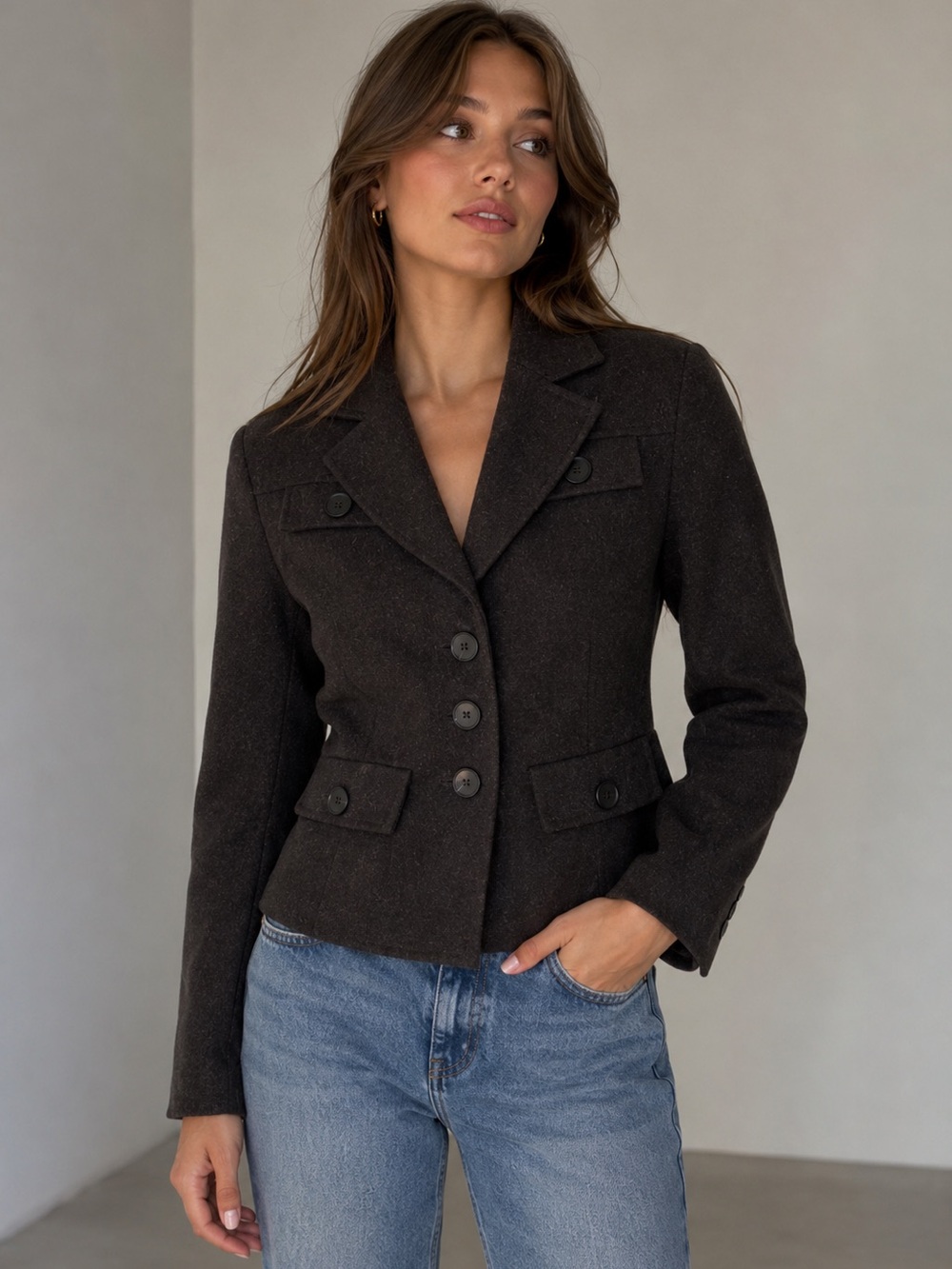 Brown Buttoned Tailored Blazer